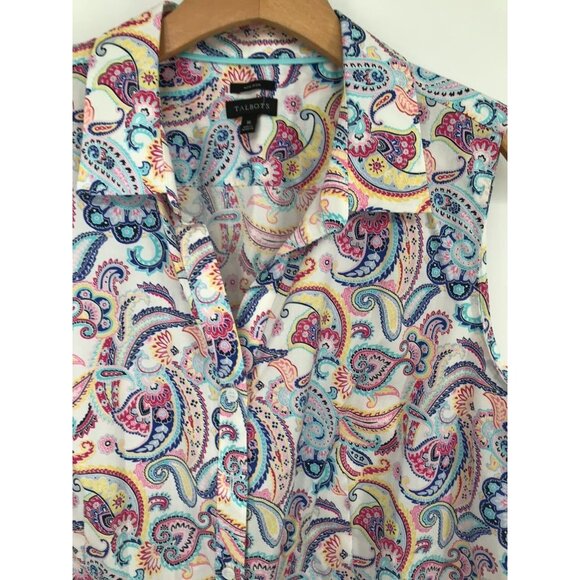 Talbots Womens Sleeveless no iron Button-Up Blouse Paisley Print size 16 - Picture 9 of 13